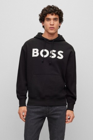 Sudadera con Capucha Hugo Boss Logo-print In French-terry Algodon Hombre Negros | 89175-ZYIM