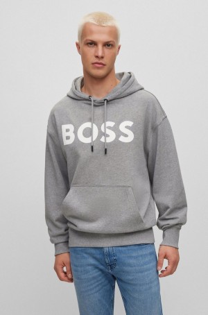 Sudadera con Capucha Hugo Boss Logo-print In French-terry Algodon Hombre Grises | 31846-JLTM