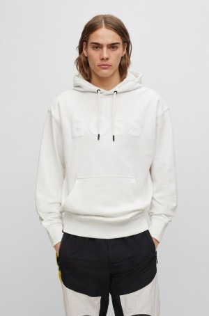Sudadera con Capucha Hugo Boss Logo-print In French-terry Algodon Hombre Blancos | 29860-RPFZ