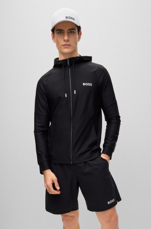 Sudadera con Capucha Hugo Boss Matteo Berrettini Logo Encapuchado In Performance-stretch Material Hombre Negros | 70926-ULOA