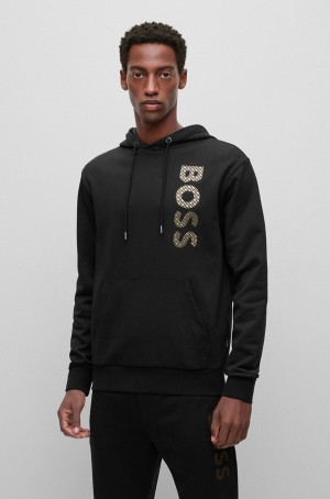 Sudadera con Capucha Hugo Boss Monogram-filled Logo In French-terry Algodon Hombre Negros | 91384-AGKO