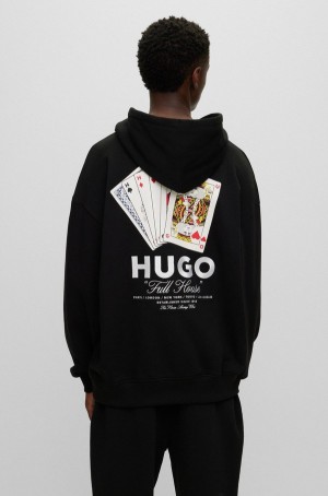 Sudadera con Capucha Hugo Boss Oversized-fit With Playing-card Artwork Hombre Negros | 41982-QHAZ