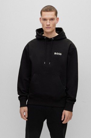 Sudadera con Capucha Hugo Boss Oversized-fit Algodon-terry With Contrast Logo Hombre Negros | 74231-LPHD