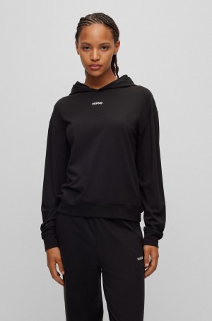 Sudadera con Capucha Hugo Boss Relaxed-fit With Contrast Logo And Acanalado Cuffs Mujer Negros | 35412-EWUN
