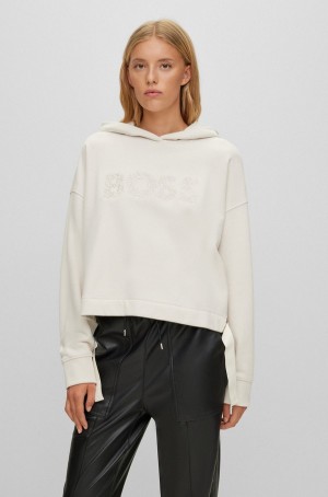 Sudadera con Capucha Hugo Boss Relaxed-fit In French Terry With Tonal Logo Mujer Blancos | 90625-EHVN