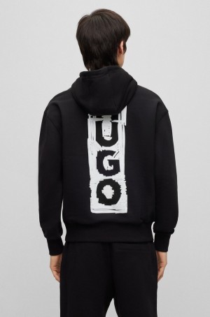 Sudadera con Capucha Hugo Boss Relaxed-fit Algodon With Marker-inspired Logos Hombre Negros | 61087-GFPR