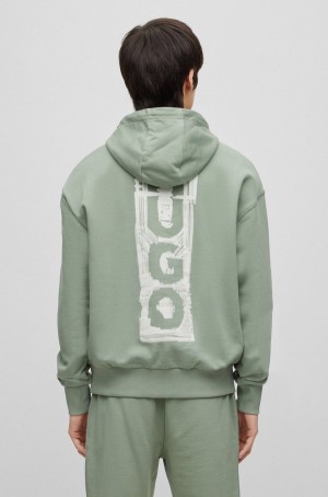 Sudadera con Capucha Hugo Boss Relaxed-fit Algodon With Marker-inspired Logos Hombre Kaki | 70869-BVWS