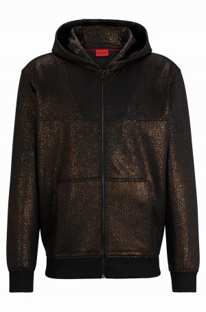 Sudadera con Capucha Hugo Boss Relaxed-fit Zip-up With Seasonal Print Hombre Negros | 16972-LTEM