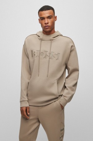 Sudadera con Capucha Hugo Boss Relaxed-fit Algodon-blend With Embossed Logo Hombre Marrom Claro | 50732-JEIV
