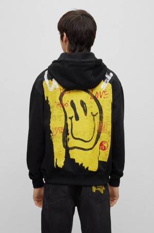 Sudadera con Capucha Hugo Boss Relaxed-fit Algodon With Doodle Motifs Hombre Negros | 41786-KOJW