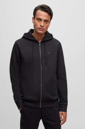 Sudadera con Capucha Hugo Boss Zip-up In French Terry With Printed Logo Hombre Negros | 36214-UVCT
