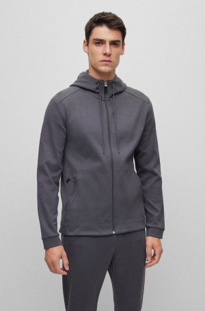 Sudadera con Capucha Hugo Boss Zip-up In Algodon With Curved Logo Hombre Grises Oscuro | 49205-DJMO