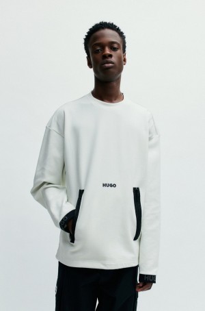 Sudaderas Hugo Boss Algodon-blend Relaxed-fit With Decorative Reflective Logo Hombre Blancos | 01457-RJVH
