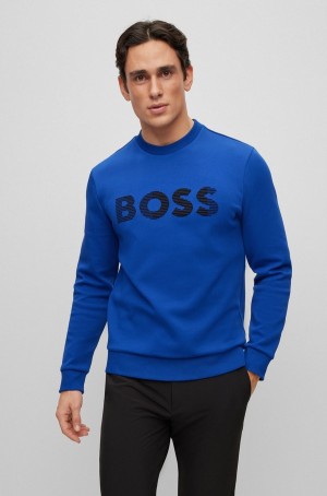 Sudaderas Hugo Boss Algodon-blend With 3d Logo Embroidery Hombre Azules | 84256-APYR
