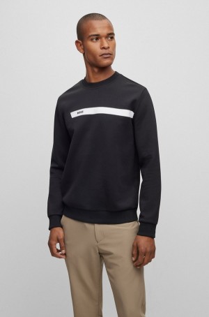 Sudaderas Hugo Boss Algodon-blend With Estampados Logo Stripe Hombre Negros | 72981-CUNE