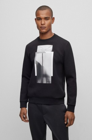 Sudaderas Hugo Boss Algodon-blend With Estampados Logo Stripe Hombre Negros | 45372-UGOS