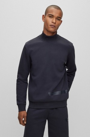 Sudaderas Hugo Boss Algodon-blend With Estampados Logo Stripe Hombre Azules Oscuro | 38546-NVDJ