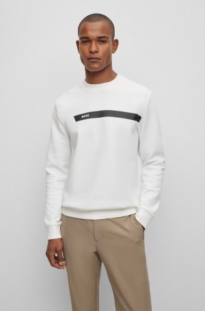 Sudaderas Hugo Boss Algodon-blend With Estampados Logo Stripe Hombre Blancos | 30179-FNGU