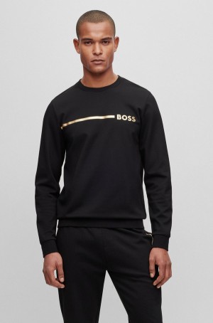 Sudaderas Hugo Boss Algodon-blend With Stripe And Logo Hombre Negros | 57194-XDYW
