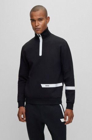 Sudaderas Hugo Boss Algodon-blend Zip-neck With Logo Stripe Hombre Negros | 14769-BNVJ