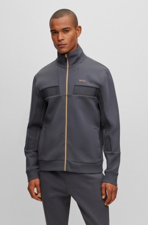 Sudaderas Hugo Boss Algodon-blend Zip-up With Tape Trims Hombre Grises Oscuro | 45129-HOWT