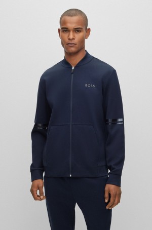 Sudaderas Hugo Boss Algodon-piqué Zip-up With Mirror-effect Artwork Hombre Azules Oscuro | 27036-PZJI