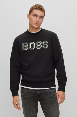 Sudaderas Hugo Boss Algodon-terry With Printed And Embroidered Logo Hombre Negros | 36251-QLVY