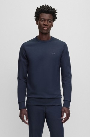 Sudaderas Hugo Boss Algodon-terry With Rubber-printed Logo Hombre Azules Oscuro | 64913-CZVA
