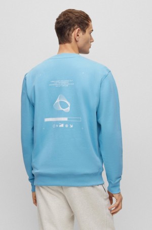 Sudaderas Hugo Boss Algodon-terry With Seasonal Artwork Hombre Azules Claro | 73695-JRNY