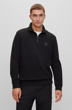 Sudaderas Hugo Boss Algodon-terry Zip-neck With Logo Patch Hombre Negros | 23581-HFLU