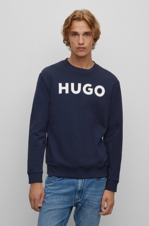 Sudaderas Hugo Boss Crew-neck In French Terry With Contrast Logo Hombre Azules Oscuro | 73150-JIGP