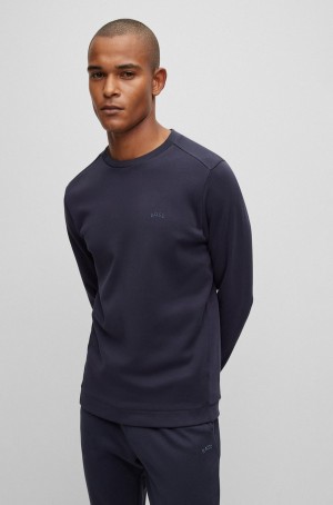 Sudaderas Hugo Boss Crew-neck In Interlock Algodon With Curved Logo Hombre Azules Oscuro | 12839-GUPQ