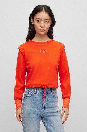 Sudaderas Hugo Boss Cropped In Algodon With Drawstring And Embroidered Logo Mujer Naranjas | 63057-KQBC