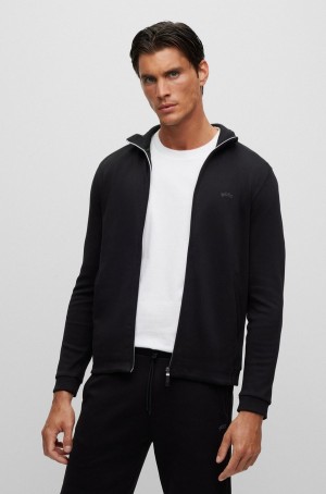 Sudaderas Hugo Boss Interlock-cotton Zip-up With Piqué Panel Hombre Negros | 12683-HBDO