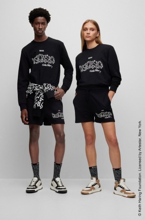 Sudaderas Hugo Boss Keith Haring Gender-neutral Algodon-blend With Special Artwork Hombre Negros | 84956-JEKF