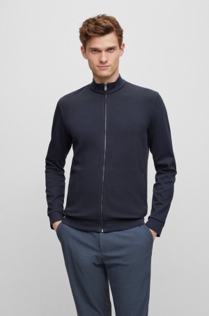 Sudaderas Hugo Boss Organic-cotton Zip-up With Structured Front Hombre Azules Oscuro | 64952-RPKC