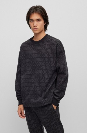 Sudaderas Hugo Boss Oversized-fit In Algodon With Stacked-logo Jacquard Hombre Grises Oscuro | 47319-XWRA