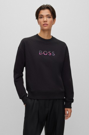 Sudaderas Hugo Boss Relaxed-fit Algodon-blend With Logo Detail Mujer Negros | 29176-QVUW