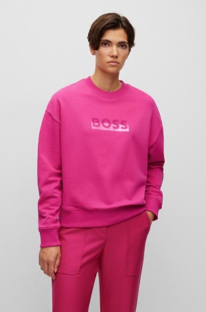 Sudaderas Hugo Boss Relaxed-fit Algodon-blend With Logo Detail Mujer Rosas Oscuro | 32641-HSLF