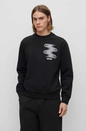 Sudaderas Hugo Boss Relaxed-fit Algodon-blend With Carreras-inspired Print Hombre Negros | 19045-TBCV