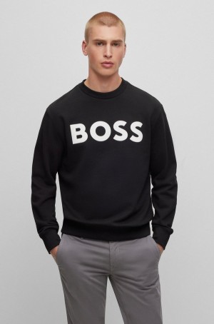 Sudaderas Hugo Boss Relaxed-fit Algodon-terry With Rubber-print Logo Hombre Negros | 23097-EPDF