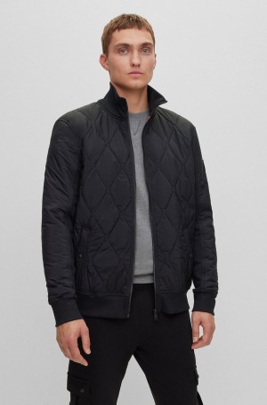 Sudaderas Hugo Boss Relaxed-fit Mixed-material With Acolchado Panels Hombre Negros | 80325-BQDE