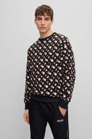 Sudaderas Hugo Boss Relaxed-fit Monogram In French Terry Hombre Kaki Negros Blancos | 50731-DIST