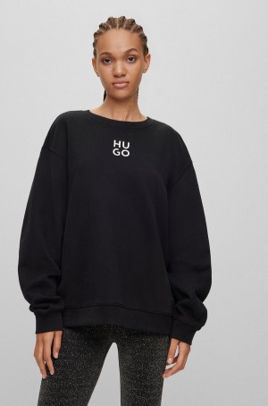 Sudaderas Hugo Boss Relaxed-fit With Embossed Stacked Logo Mujer Negros | 81695-FDRE