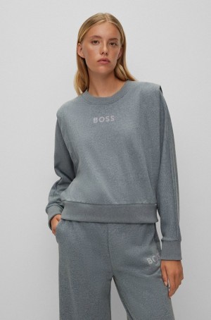 Sudaderas Hugo Boss Relaxed-fit With Layereds And Embellished Logo Mujer Grises | 61920-REHC