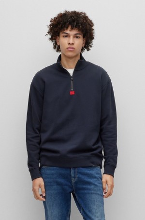 Sudaderas Hugo Boss Relaxed-fit Zip-neck In French Terry Algodon Hombre Azules Oscuro | 61792-OUHF
