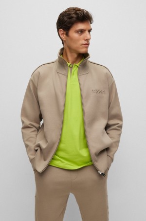 Sudaderas Hugo Boss Relaxed-fit Zip-up With Embossed Logo Hombre Marrom Claro | 89674-DUMS
