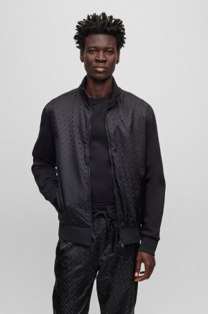 Sudaderas Hugo Boss Zip-up In Mixed Materials With Monogram Details Hombre Negros | 56928-PRQA