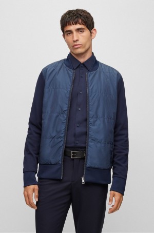 Sudaderas Hugo Boss Zip-up In Organic Algodon And Technical Fabric Hombre Azules Oscuro | 35846-QJDR