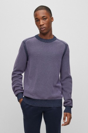 Suéteres Hugo Boss Algodon-blend In Two-tone De Punto Jacquard Hombre Azules Oscuro | 17058-WZNR